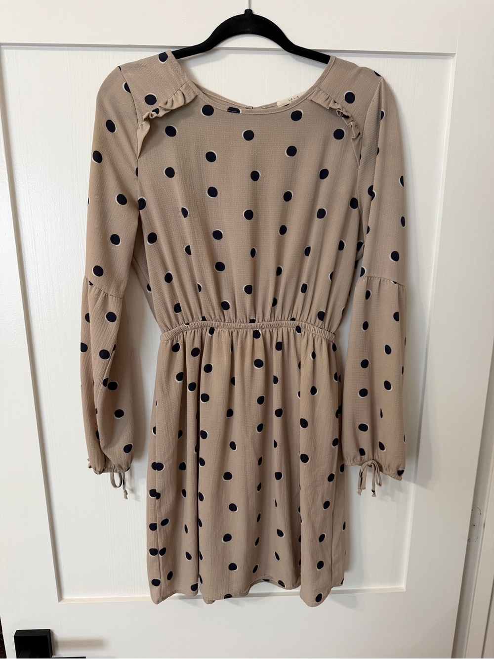 Le Lis Beige Black Polka Dot Long Sleeve Ruffle Mini Dress
 | Size M